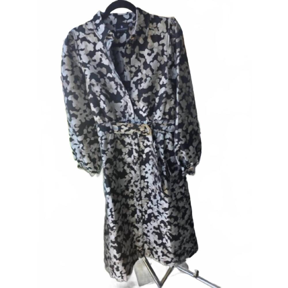 NEW EMILY LOVELOCK women's melvina midi dress in black silver pattern